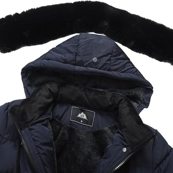 Women Waterproof Long Winter Coat Thickened Navy Alternative Puffer Jacket - Picture 4 of 5